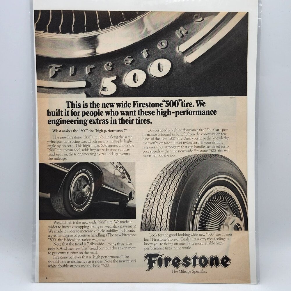 Vintage Firestone 500 Tire Life Magazine Print Ad